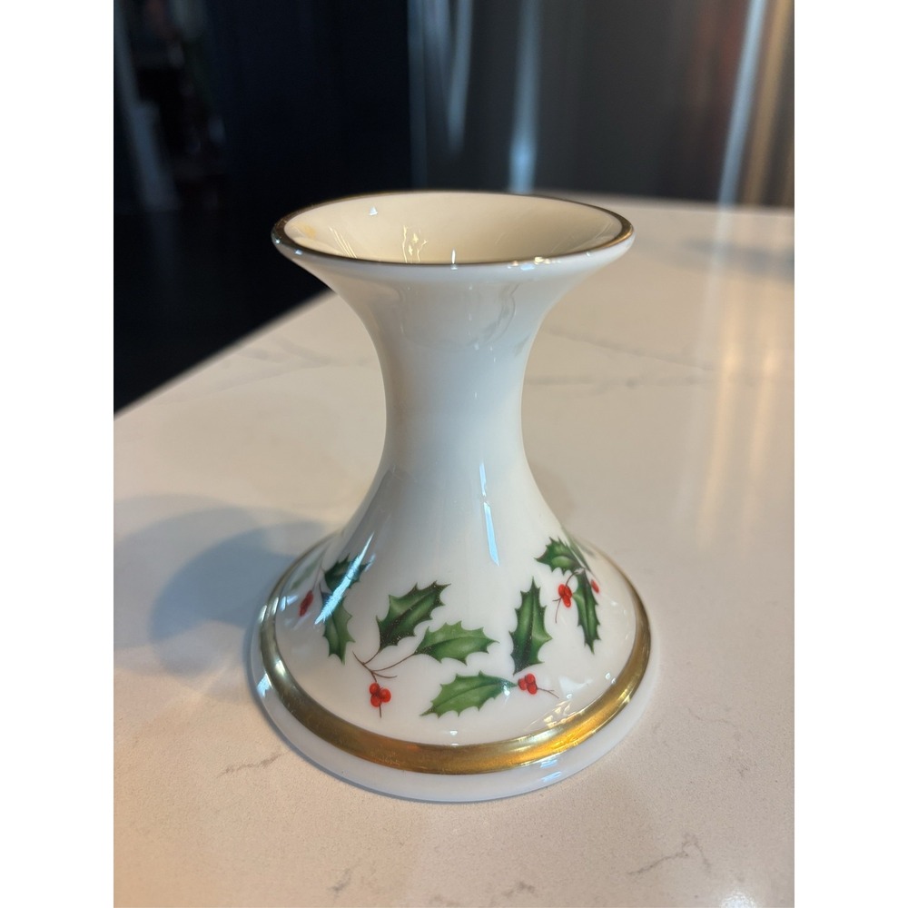 Lenox Holiday Porcelain Candlestick Holder Holly Berry 24k Gold Trim
